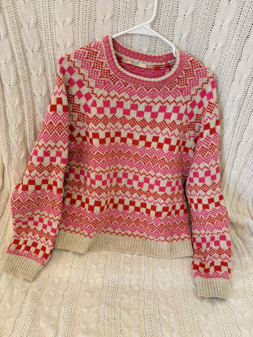 Marine Layer Archive "Corralito" Fair Isle Sweater Pink Red Cream L